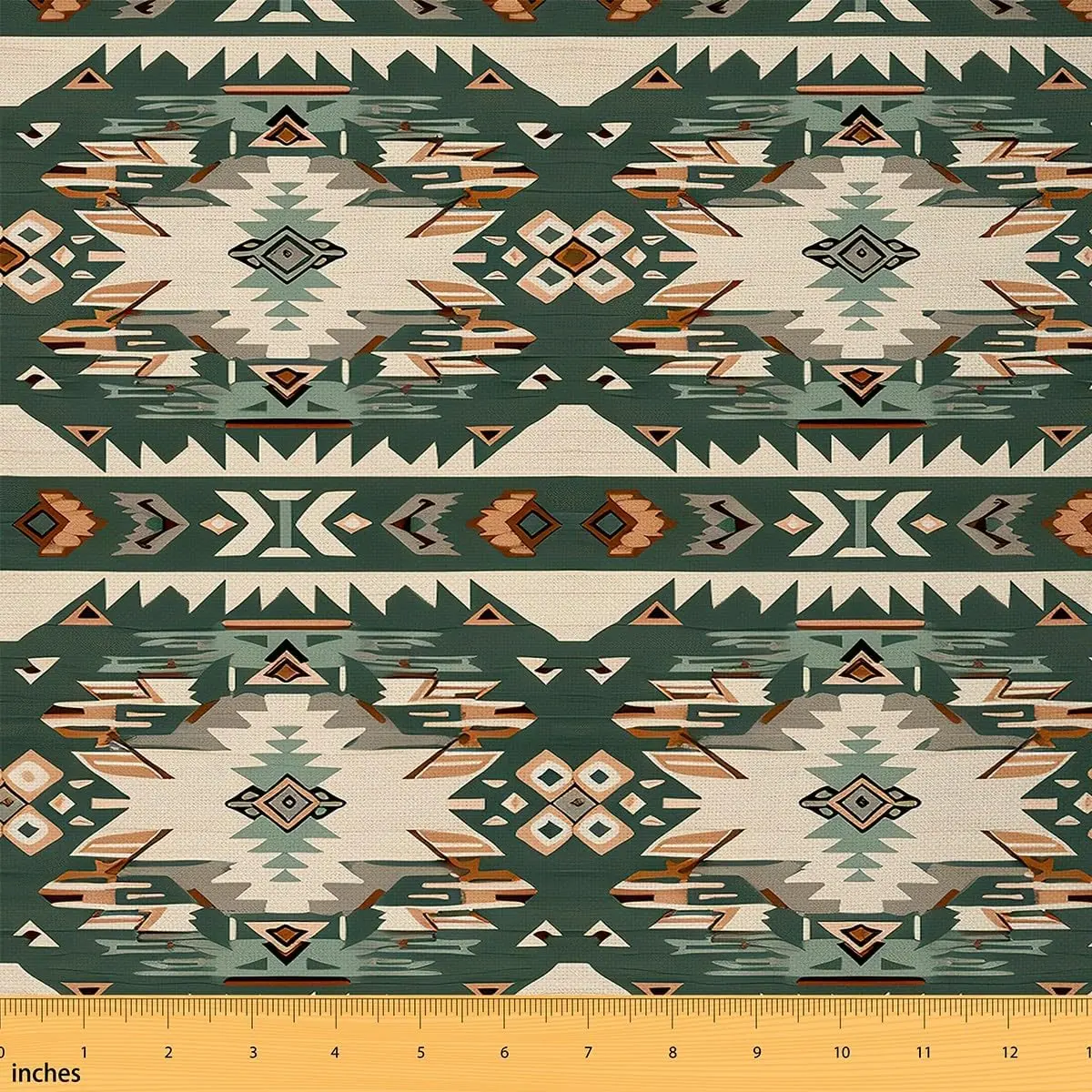 Feelyou Medium Weight Colored Synthetic Upholstery Fabric - 1yd Durable Polyester Green Southwestern Tight Weave, Fashionable Ethnic Pattern, Waterproof, Easy-Clean, Machine Washable, Indoor/Outdoor Use for Curtains, Sewing & Soft Furnishings, Can Be Used