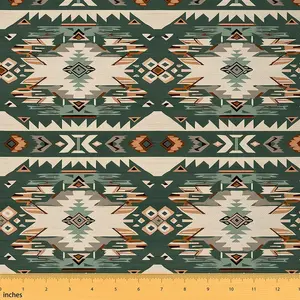 Feelyou Durable Polyester Green Southwestern Upholstery Fabric - 1yd Tight Weave Geometric Tribal Native American Exotic Textile, Waterproof Easy-Cleaning Indoor/Outdoor Sewing & Soft Furnishings Material