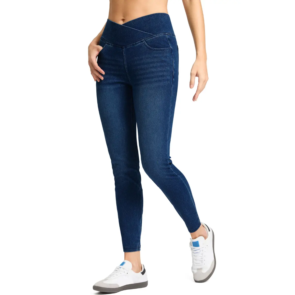 Rammus Pull on Jeggings for Women High Waisted Crossover Stretchy Skinny Jeans Tummy Control Denim Leggings