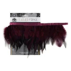 Burgundy Rooster Feather Trim Fringe by the Yard for Fashion & Costume Design