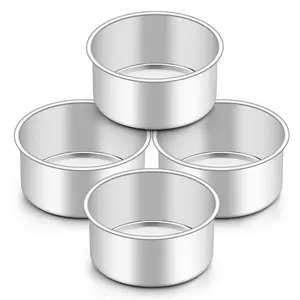 4PCS 4 Inch Cake Pan, Aluminum alloy Mini Cake Pan Small Round Baking Tins Set, For Baking Steaming Serving, Healthy & Sturdy, Easy Clean & Dishwasher Safe