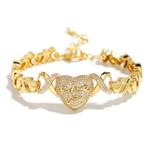 I LOVE YOU Engraved Heart Pendant Bracelet with XO Links  (Only Bracelet)