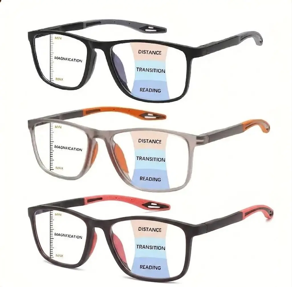 Progressive Multifocal Reading Glasses for Men & Women, Blue Light Filtering Readers with Spring Hinges, Oversized Lightweight Frames for Reading & Screen Use