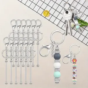 Set Of 12 Keychain DIY Gift,Making Blank Beaded Metal Keychain for Craft,Beadable Keychains Bars Bulk for Keychain, DIY Bead Chain Key Ring, Unique Metal Rod Accessory