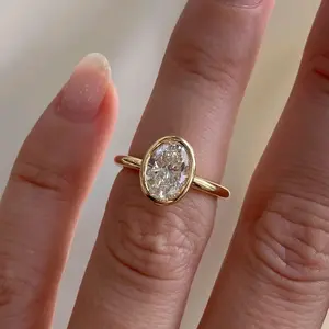 【#63 OV】Bezel 2-carat zircon oval cut ring, classic women's ring, engagement/proposal ring