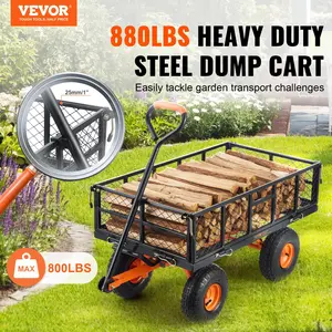 【Summervibes】VEVOR Garden Cart, Sturdy Metal Construction with Simple Assembly, Versatile Dump Cart with Dual-Function Handle, Heavy-Duty Garden Wagon, 880 lbs Load Capacity, 10" Wheels