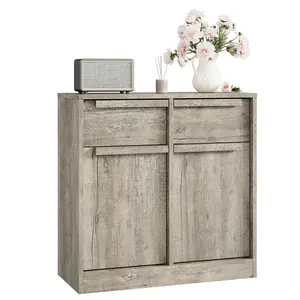 Sideboard Buffet Cabinet with 2 Drawers, 31.5 in Large Coffee Cabinet with Storage, Modern Storage Buffet Table for Kitchen Dining Room, Living Room (Grey, 2 Doors & 2 Drawers)