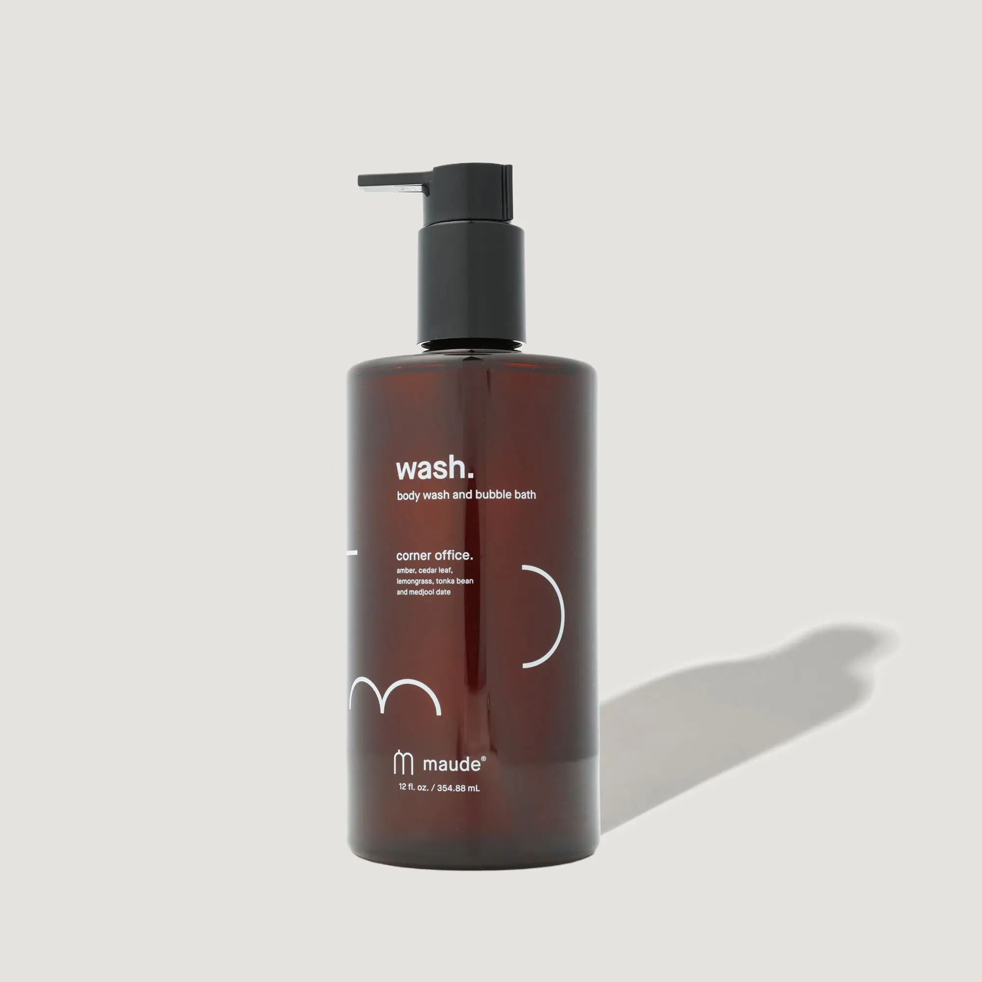maude Wash Corner Office - pH Balanced Moisturizing Body Wash + Bubble Bath with Smoothing Niacinamide + Aloe - Relaxing Self Care Gifts - Amber + Cedar Scented (12 oz)