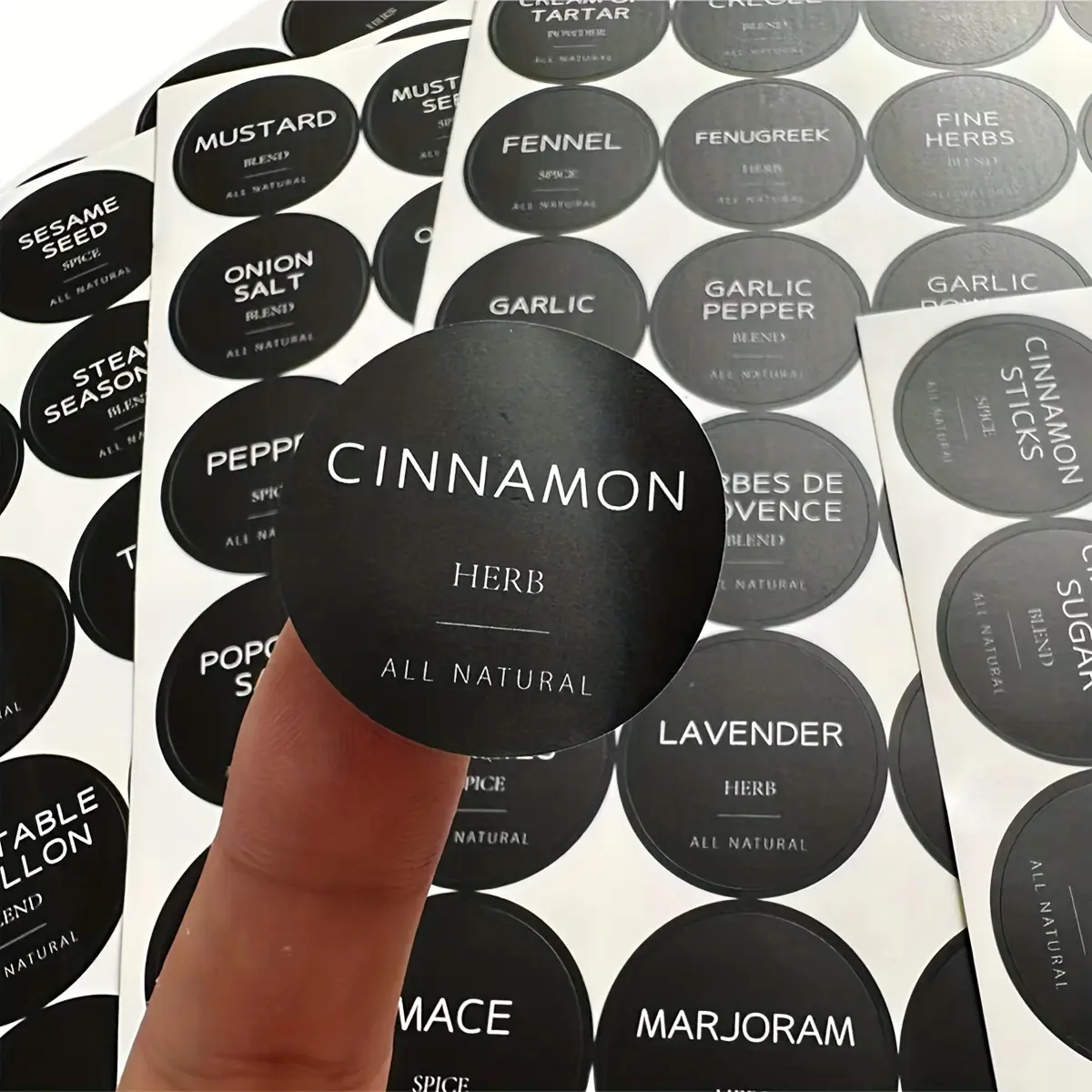 Round Spice Label Sticker, 5 Sheets/180pcs Spice Jar Label Sticker, Self Adhesive Label Sticker for Glass Jar, Kitchen Label Sticker, High Adhesive Stickers, Round Labels, Sticky Labels