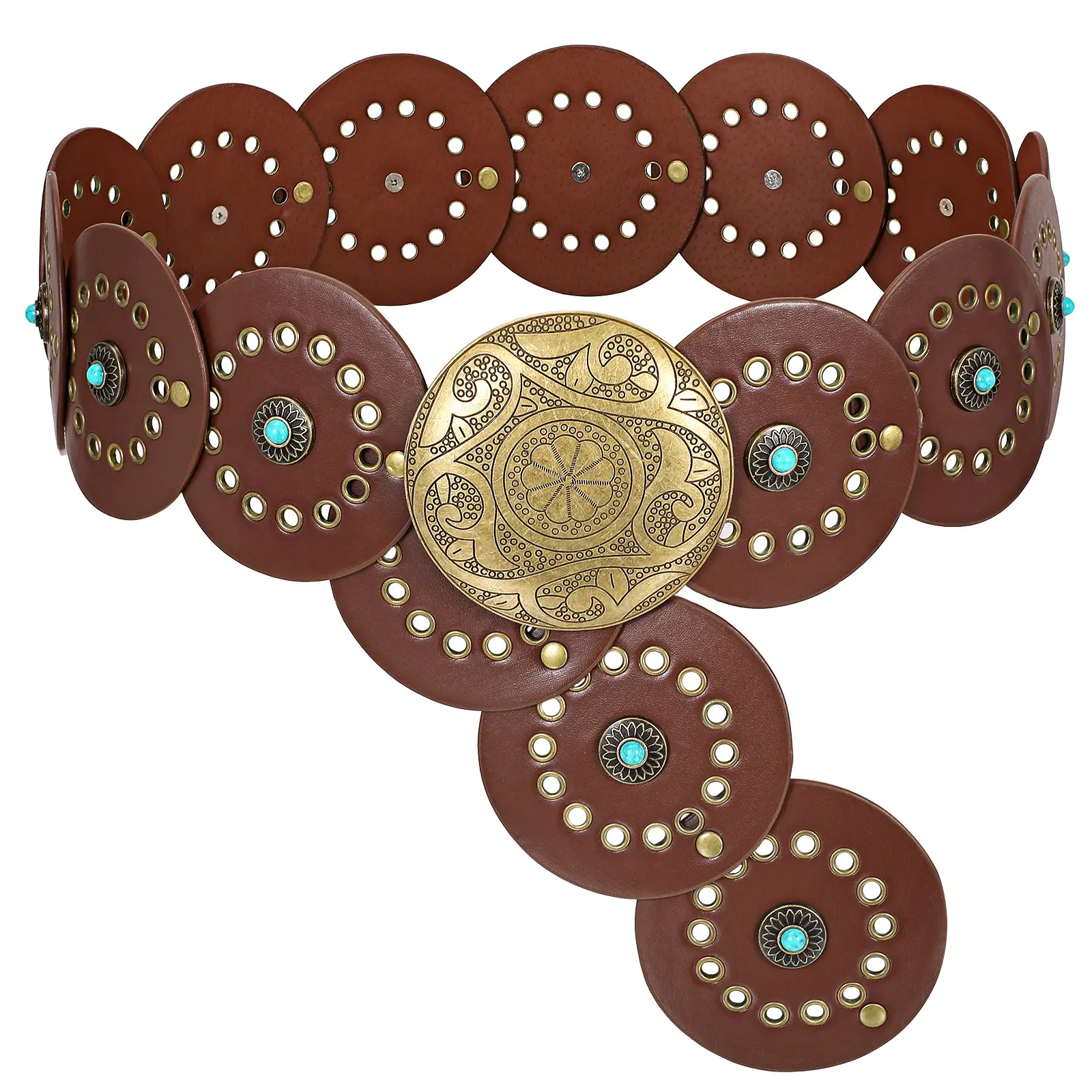 SUOSDEY chunky belt vibes Western Belts for Women Vintage Disc Waist Belts Concho Leather Belts Boho Waist Belt for Dress Jeans