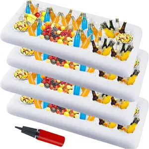4 Packs Inflatable Serving Bar, Ice Serving Buffet Salad Cooler, Salad Serving Trays Sets for Summer Swimming Pool Parties, Family Gatherings & More