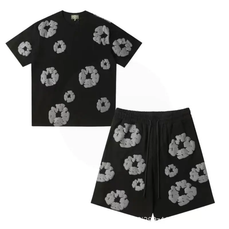 Denim Tears 2026 New Printed Short Sleeve T-Shirt & Matching Sports Shorts Set | Unisex Streetwear Brand, Comfortable & Versatile, Couple Outfit