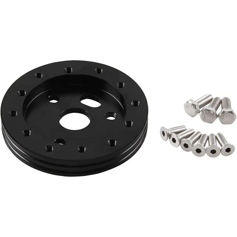 0.5in Superior Steering Wheel Hub Adapter Conversion Spacer Plate - Momo, Nardi Compatible, 3-Hole, 6-Hole Boss Kit with Bolts for Steering Swap (Black)