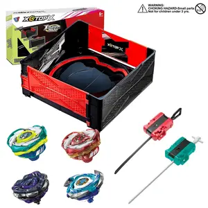 Foldable and Portable X Baystadium Battle Arena with 4 Spinning X Gyro Tops and 2 Launchers Complete a Set to Play, Fun Toy for Kids Aged 6+