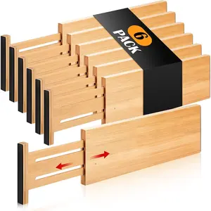 Dresser Drawer Organizers 6 Pack, 4.65'' High Adjustable from 12.5-17'' Bamboo Drawer Dividers for Clothing Baby Clothes, Wooden Separators for Dresser Nursery Organization with Soft Foam Ends