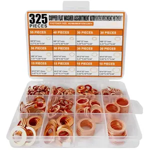 Premium Copper Metric Sealing Crush Washers Assortment Kit, Upgraded Flat Ring Oil Drain Plug Crush Washer Gasket Seal Assortment Set, Banjo Bolt Washer for Automotive, MotorcyclesQuesear