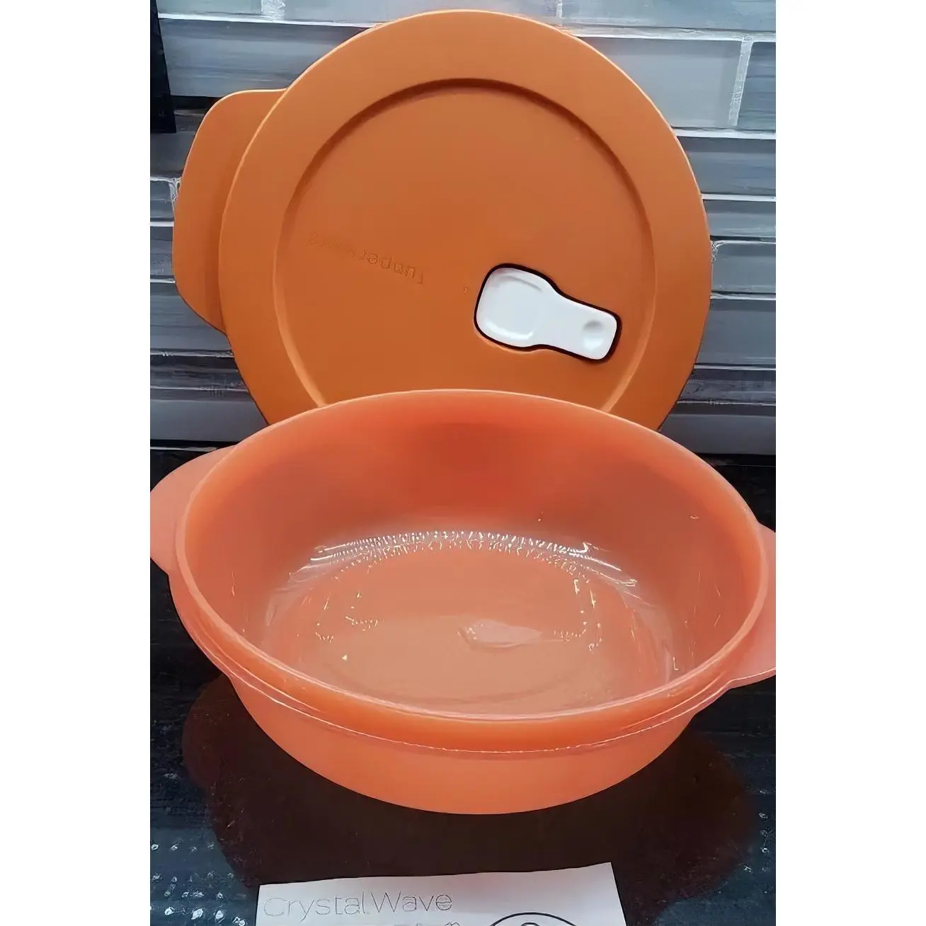 Tupperware CrystalWave Bowl Orange Round 3.5 Cup Dish Microwave Reheatable with Splatter-Free Seal & Stain Control Technology