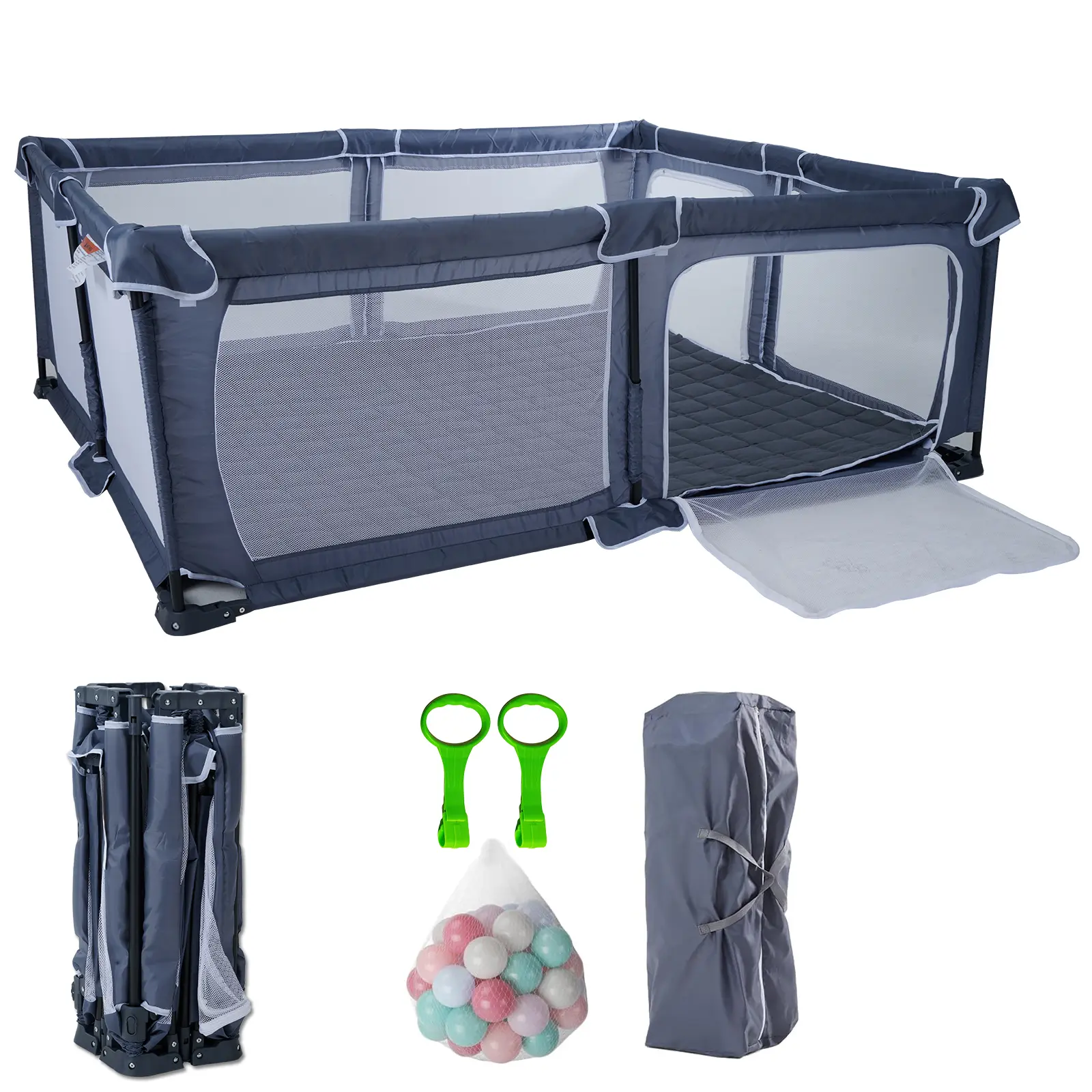 Foldable Baby Playpen 59"x71",playpen for Babies and Toddlers ,Portable Play Yard with Breathable Mesh & Gates,Indoor Outdoor Baby Fence Play Area，with Storage Bags,Handlers