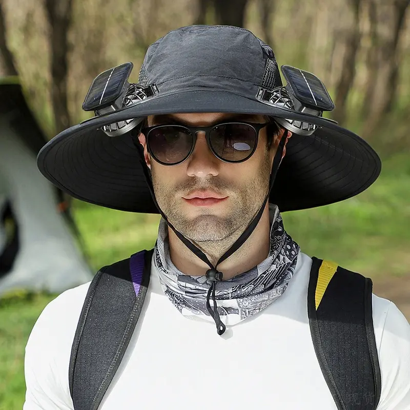 Solar Powered Cooling Sun Cap - UPF 50+, Wide Brim Bucket Hat, Hands-Free Outdoor Cooling Hat for Fishing, Outdoor Sports