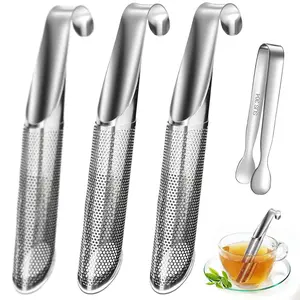 3 Pieces Tea Infuser and 1 Clip, Stainless Steel Tea Infuser Stick Pipe Tea Infuser for Loose Tea Leaf, Tea Infusers Pen with Hook
