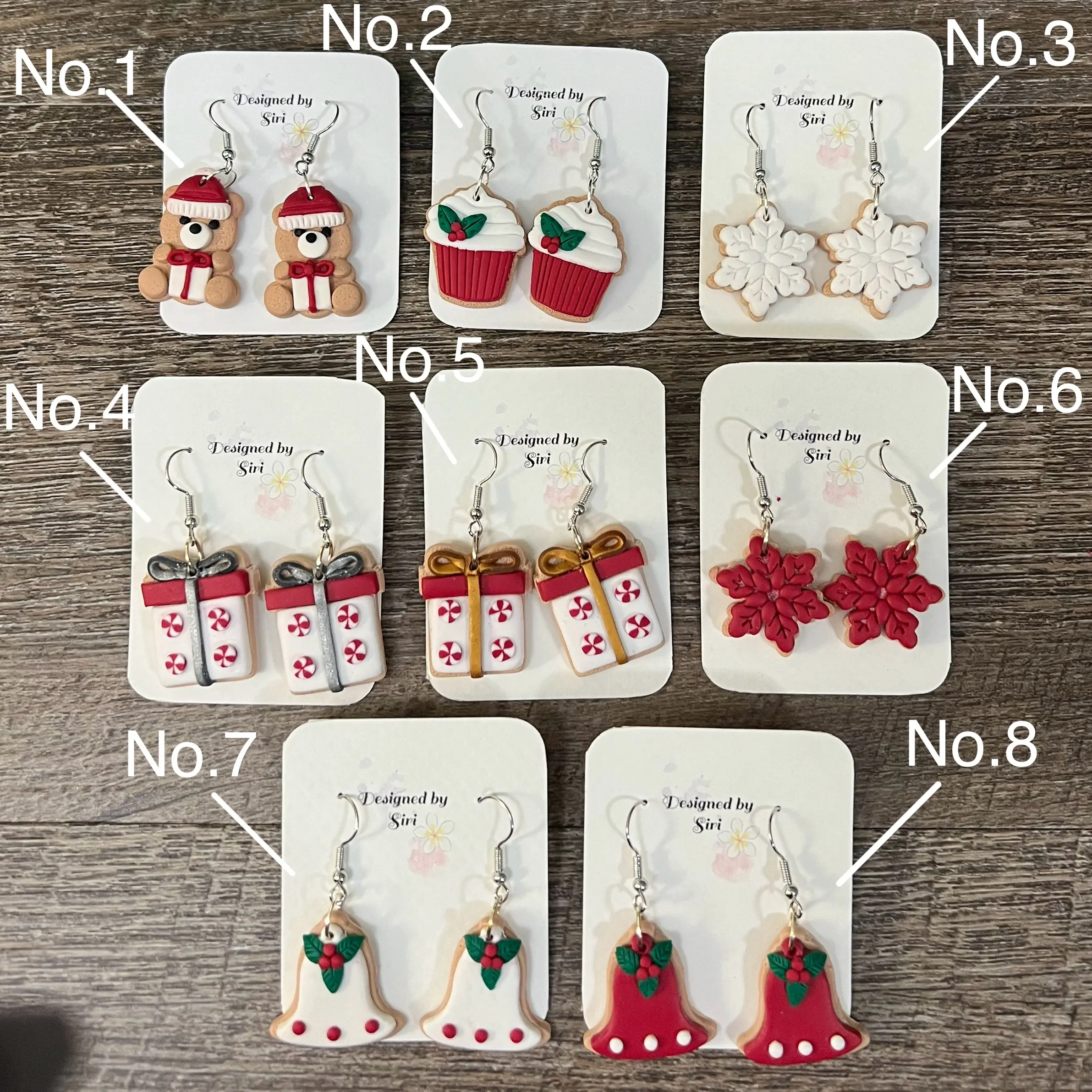 NEW Red & White Christmas Earrings Made of Polymer Clay, Handmade Jewelry Light Weight with Silver Color Fish Hook Wire=