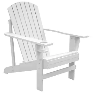 Outsunny Wooden Adirondack Chair, Outdoor Patio Lawn Chair with Cup Holder, Weather Resistant Lawn Furniture, Classic Lounge for Deck, Garden, Backyard, Fire Pit, White