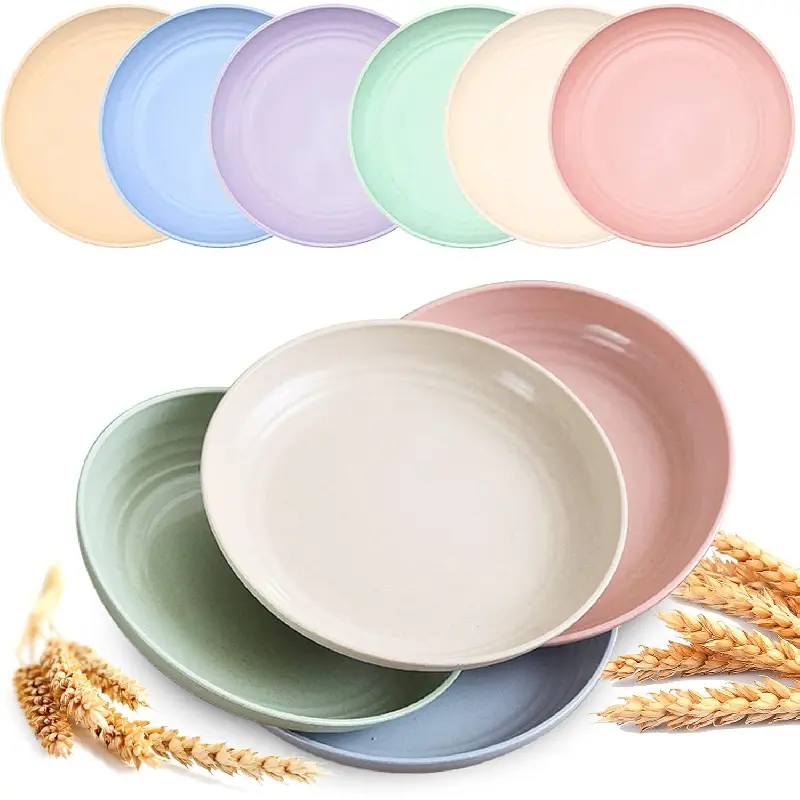 6 PACK Unbreakable Dinner Plates, 6.9 Inch Wheat Straw Plates, Reusable Deep Plastic Plate, Lightweight Salad Plates for Camping/Kitchen, Dishwasher & Microwave Safe, Kids-toddler & Adult