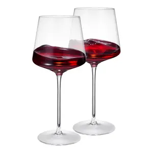 Khen Long Stem Modern Wine Glasses, Thin Universal All Purpose Crystal Wine Glasses, Red & White Flat Bottom with Tall Long Stems - Durable | 2 Glass Set | Handblown & Lead-Free, Stemmed 16oz