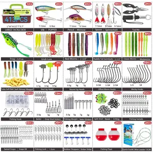 THKFISH 413PCS Bass Fishing Lures Kit- Secret Weapon Soft Baits with Frogs, Worms，Crankbaits & Spinnerbaits - Soft & Hard Baits with Tackle Box for Freshwater Saltwater