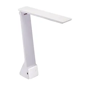 LED Desk Lamp - Powered Rechargeable Battery, 3 Color Temperatures, Flip-Open Design, White Finish