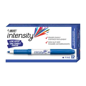 BIC Intensity Blue Low Odor Dry Erase Markers, Fine Tip, 12-Count Pack of Erasable Markers with Low-Odor Ink for a Pleasant Writing Experience