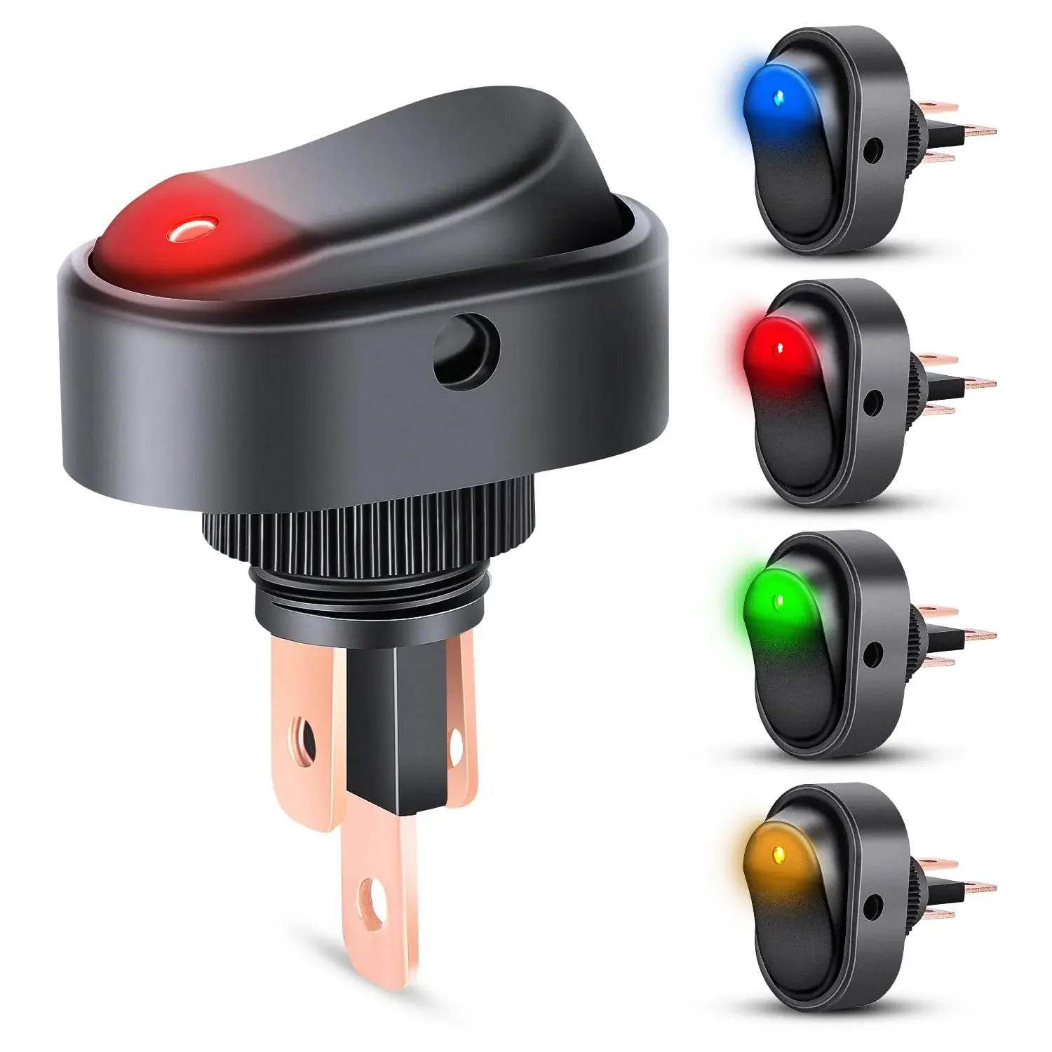 Nilight 5PCS Compact SPST On-Off Copper-Plated LED Lighted Rocker Switches - 12V 30A Rating, 3-Pin Switches with Auto-Lock Design, 3rd Poles with LED for Car, SUV, Boat, Yacht, On-Off Control, Abs