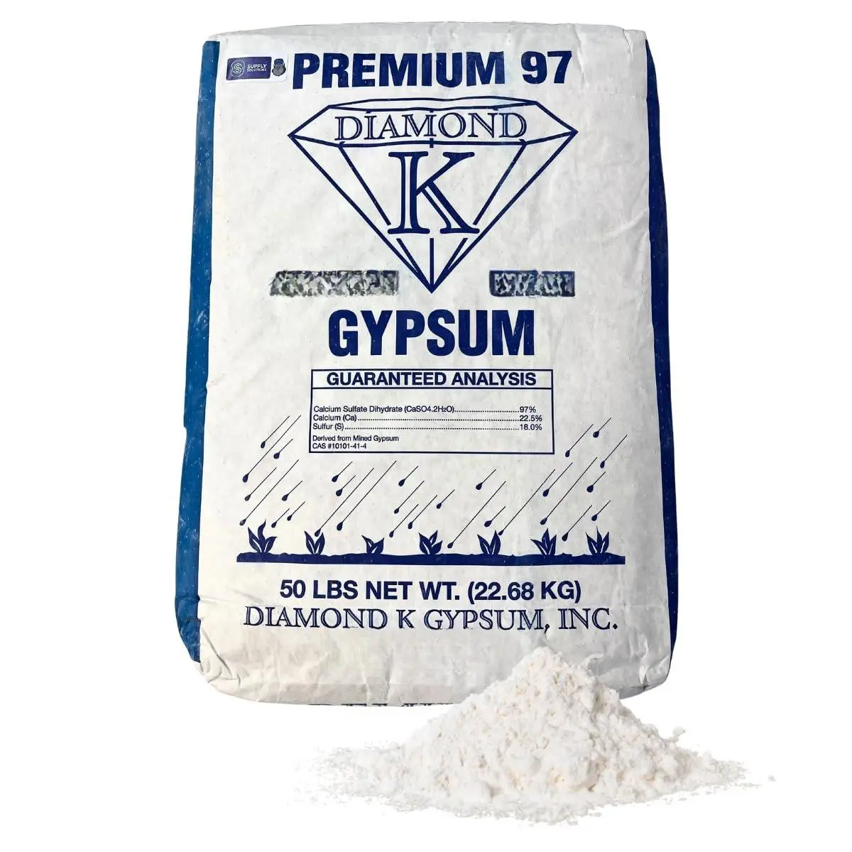 Diamond K Gypsum Powder - 50 Pounds Purest Soluble Houseplant Food Fertilizer for Indoor Plants Outdoor Lawn Vegetables Optimal Mushroom Growth