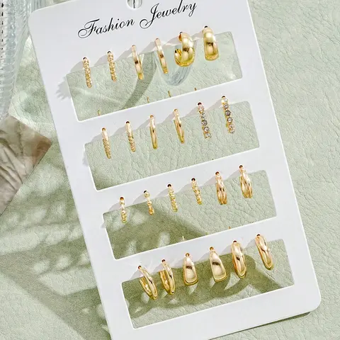 24pcs/Set Fashion Rhinestone Small Hoop Earrings, Casual Trendy Jewelry, Minimalist Style Everyday Statement Earrings For Women, Hoop Earring Sets, Hoops Set, Suitable For Date, Holiday, Anniversary Gift
