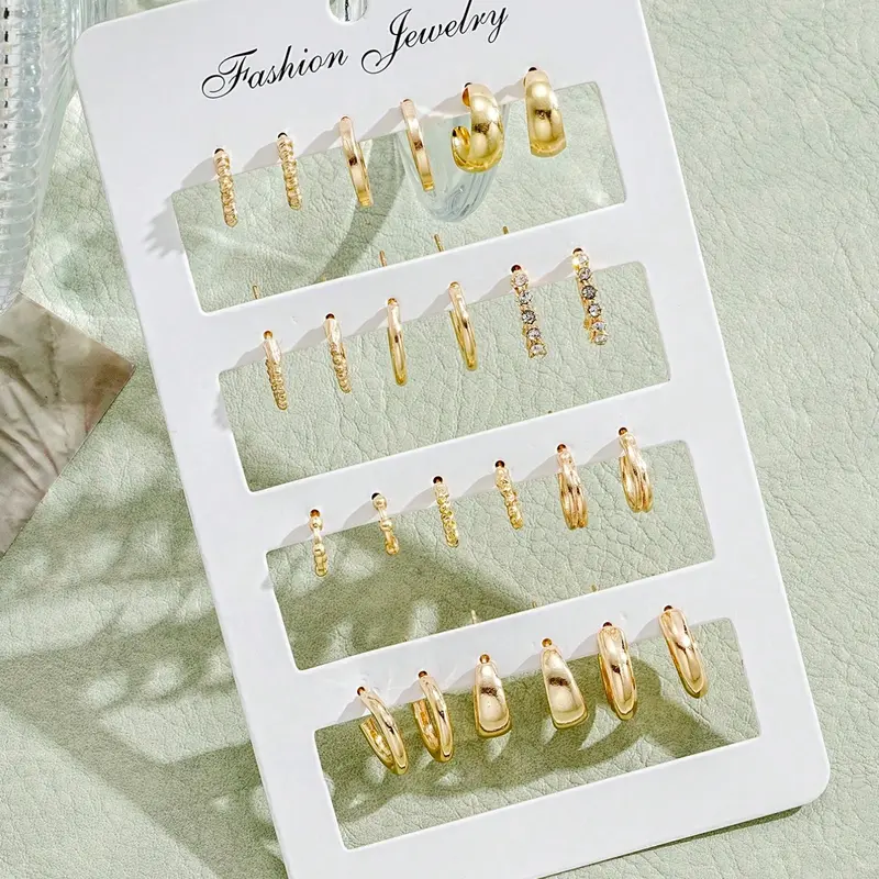 24pcs/Set Fashion Rhinestone Small Hoop Earrings, Casual Trendy Jewelry, Minimalist Style Everyday Statement Earrings For Women, Hoop Earring Sets, Hoops Set, Suitable For Date, Holiday, Anniversary Gift