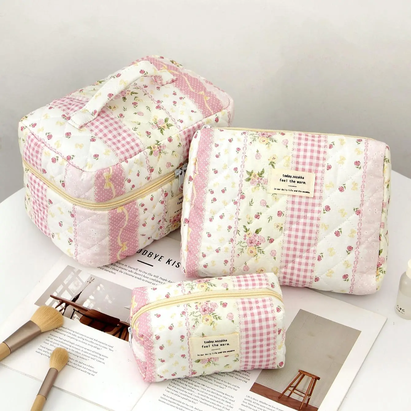 Floral Pattern Makeup Bag Set, 3 Counts/set Large Capacity Travel Cosmetic Storage Bag with Zipper, Portable Makeup Organizer Pouch for Indoor & Outdoor, Travel Essentials, Travel Cosmetic Bags