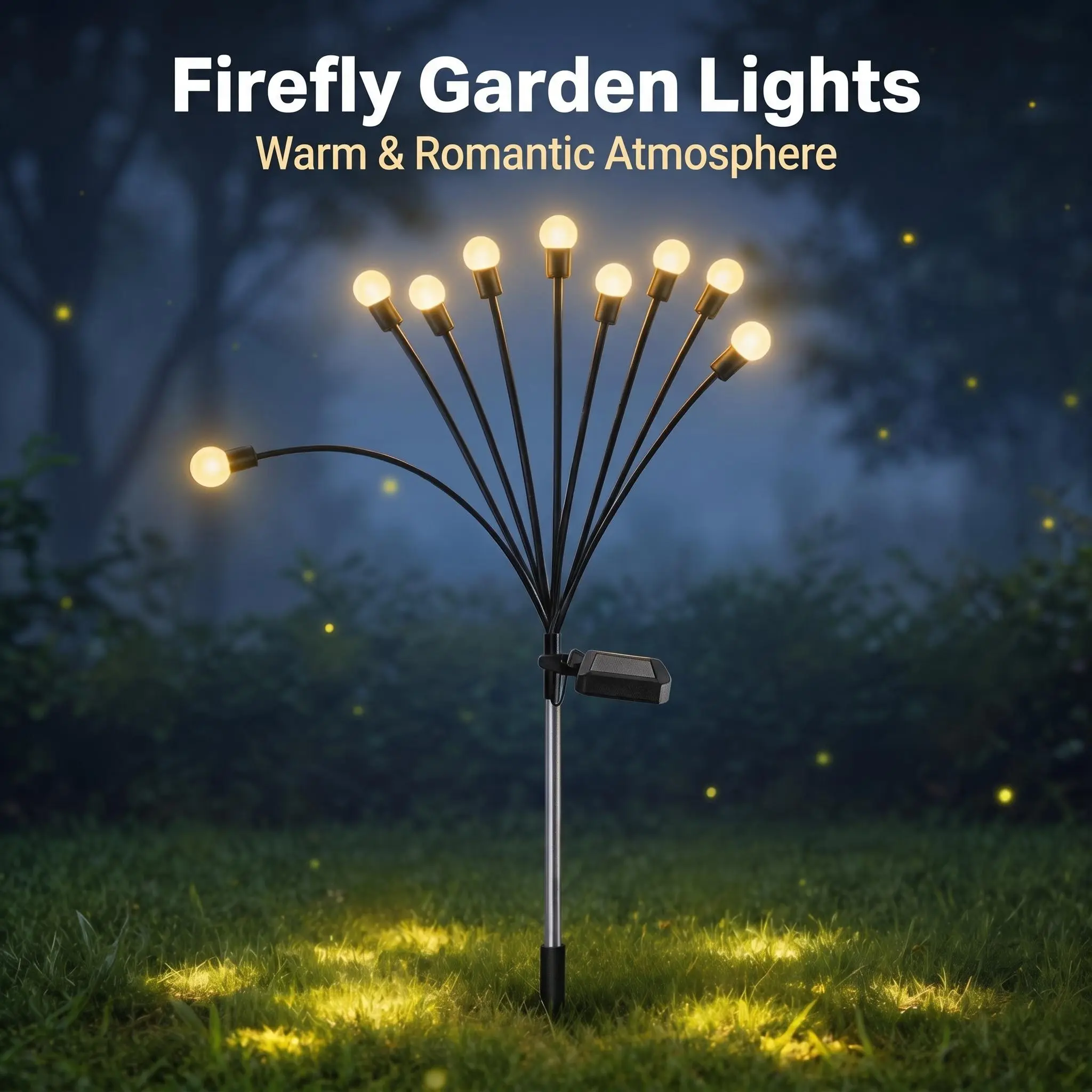 10-Head Dynamic Solar Firefly Stake Lights, 2/4/8 Pack, Waterproof Outdoor Ambient Decorative Lamps with Automatic Dusk-to-Dawn Function, Ideal for Yard, Patio, Walkway, Pathway, and Garden Landscape Decoration