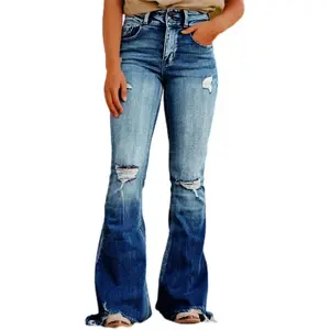 Flamingals Women's Bell Bottom Jeans Flared Ripped High Waist Stretchy Distressed Denim Bootcut Jeans