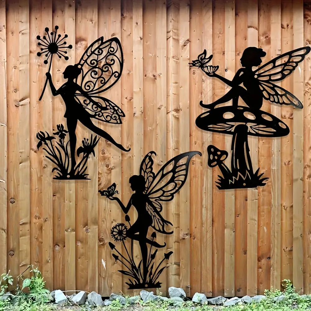 3-piece metal fairy wall art set, elegant fairy silhouette decoration, Modern Home Decoration, suitable for living rooms and bedrooms, suitable for indoor and outdoor use, Artistic