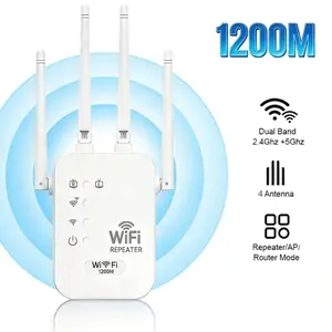 WiFi Extender with 4 Antennas, 1200Mbps - Dual Band 5GHz/2.4GHz, wifi extenders signal booster for home, Covers 12,000 Sq.Ft for 100 Devices, wifi repeater，Easy Setup