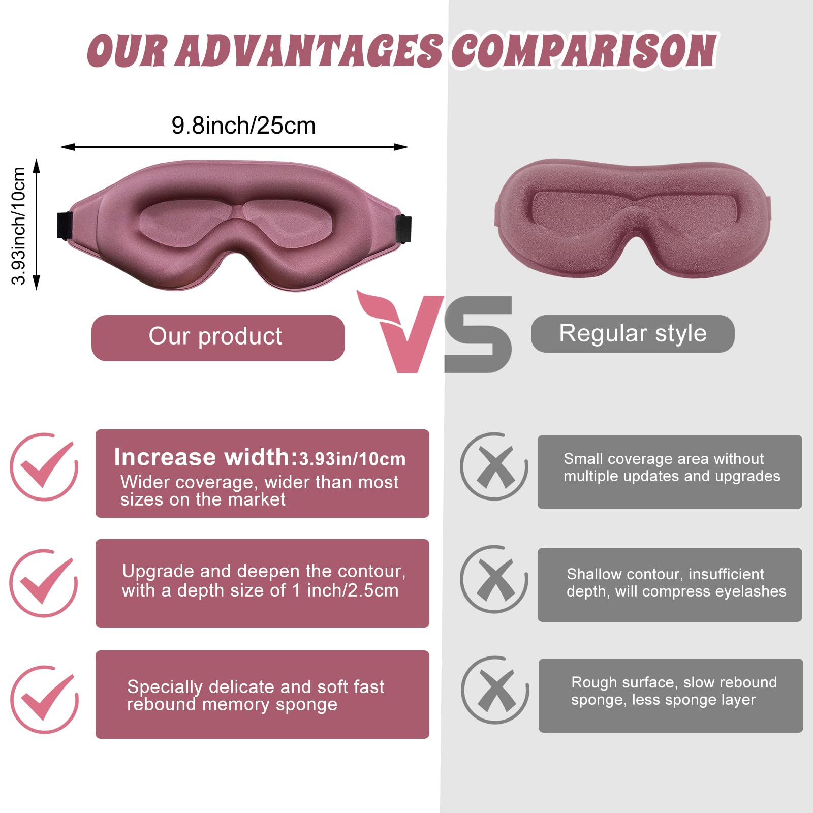 3D Advanced Eye Mask for Sleeping Ultra Delicate Soft Skin Friendly 100% Blackout Sleep Mask for Men Women Adjustable Elastic Band Travel Office Outdoor Use Contour Facial Comfortable Double Layer Memory Sponge Material
