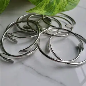 Brass Coil Bangles Set of FIVE - Circular Design, Silver Finish, Ideal for Crafting and Durable Construction