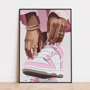 Printable Black Woman Sneaker Art, Fashion Poster Sneakerhead Print Pink Aesthetic Art Melanin Wall Art Black Girl
