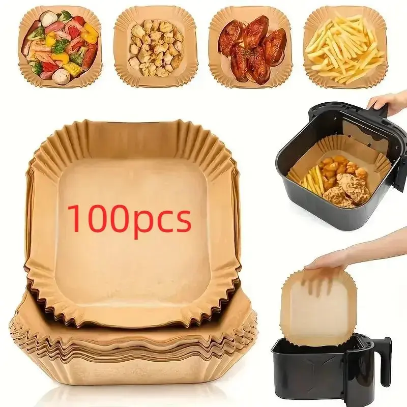 100 Pcs Anti-Adhesive Parchment Paper Sheets - Bakery Style Air Fryer Liners, Easy Cleaning Baking Supplies for Pans, Air Fryers, Microwave Ovens