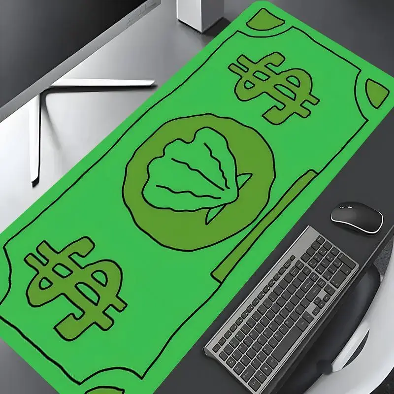 Cartoon Green Cash Dollar Large Gaming Mouse Pad XXL Desk Mat 31.5*15.75in Stylish Desk Protector with Non-Slip Rubber for Laptop Desktop Use