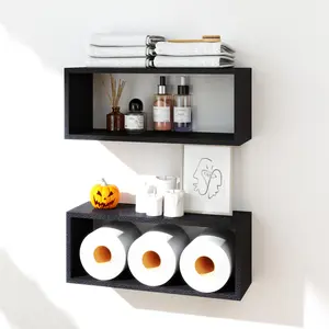 Floating Shelves Bathroom Set of 2 Black Wall Mounted Shelves for Toilet Above Bedroom Kitchen Living Room Decor Modern Storage Solution