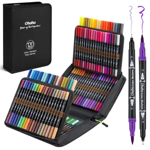 Ohuhu Markers: Brush & Fineliner Dual Tips - 120 Colors - Brush Pens Dual Brush Fine Tip Drawing Pens Water-Based Coloring Markers for Calligraphy Bullet Journal with Carrying Case for Adult Coloring Books - Black - Maui Series of Ohuhuart