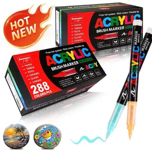 Guangna Waterproof Acrylic Markers Set, Art Drawing Supplies, Diy Painting Supplies, Artist Supplies, Water-Based Paint Pens with Auto Ink Control & Brush Tips, Ideal for Rock Painting Canvas Art