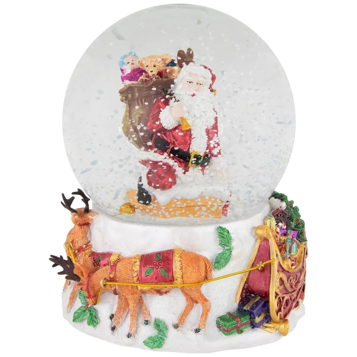 212 MAIN 6.5 in. Glass Santa with Sleigh & Reindeer Delivering Gifts Musical Christmas Water Globe, Indoor Festive Home Christmas Decoration, Christmas Decorations