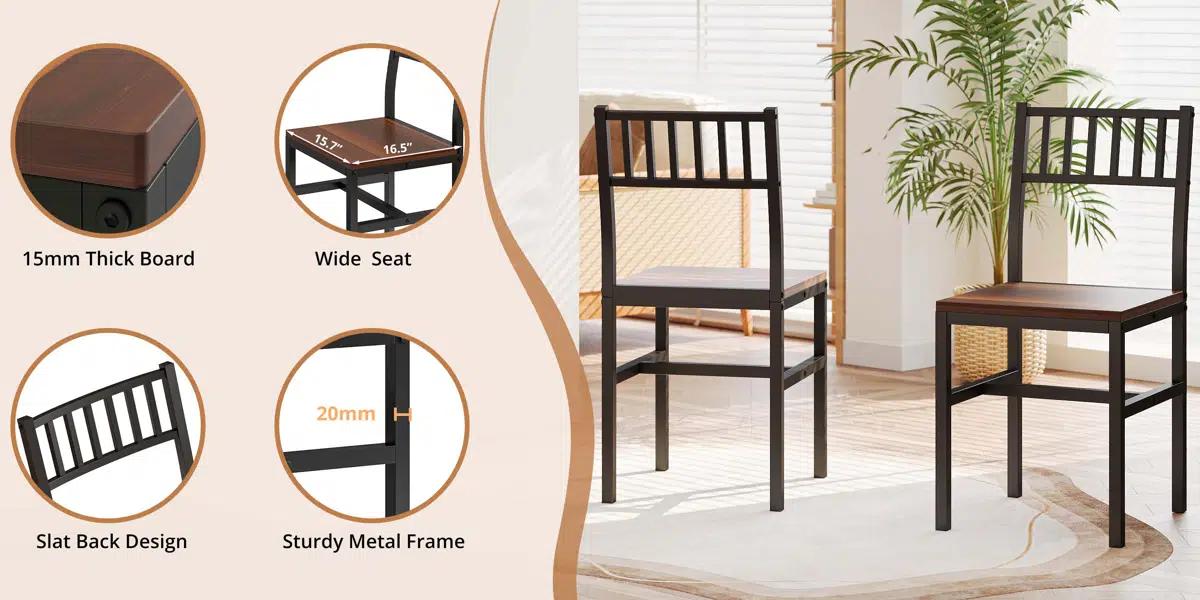 IRONCK 3-Piece Round Dining Table Set, Industrial Style Small Kitchen Table And Chairs For 2